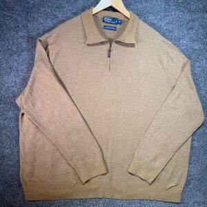 Polo Ralph Lauren 1/4 Zip Sweater Mens 4XB Tan 100% Pima Cotton Pullover